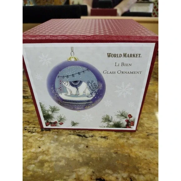 World Market Li Bien Glass Ornament 2022 Polar Bear Let It Snow Blue White 4” - Picture 3 of 5